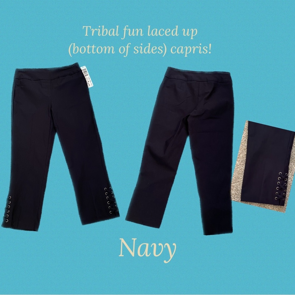 Tribal great looking navy pull-on bengaline capris!